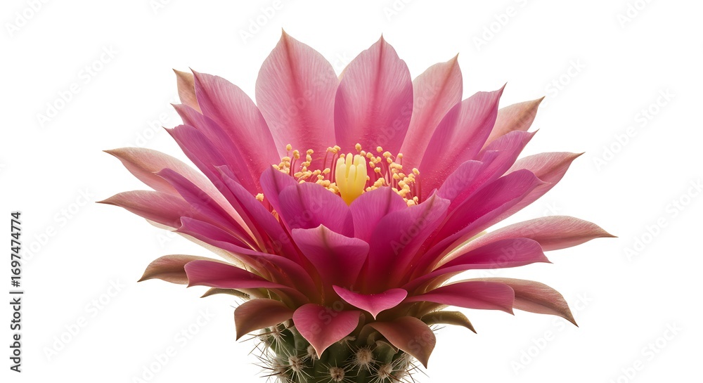 Obraz premium 美しいピンクのサボテンの花 クローズアップ写真 白い背景に映える鮮やかな花びら