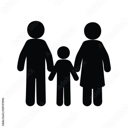 Stylized family icon with father, mother, and child holding hands