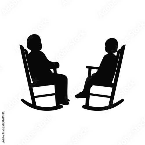 Two individuals silhouetted in rocking chairs, facing each other, a moment of connection
