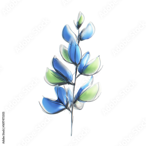 Blue And Green Abstract Plant Branch With Smooth Rounded Leaves On A Transparent Background