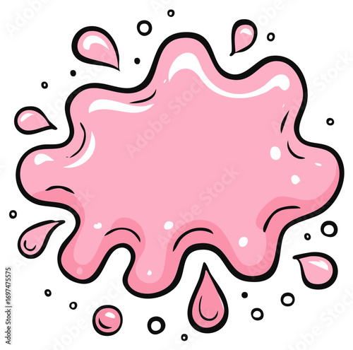 Gooey pink bubblegum or slime splash cartoon illustration with drips