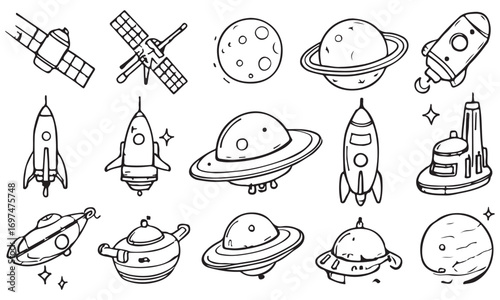 Hand Drawn Space Exploration Doodle Elements Collection