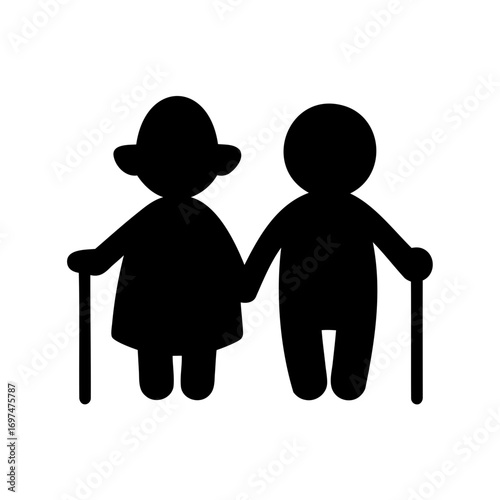 Symbolic representation of an elderly couple holding hands and walking together