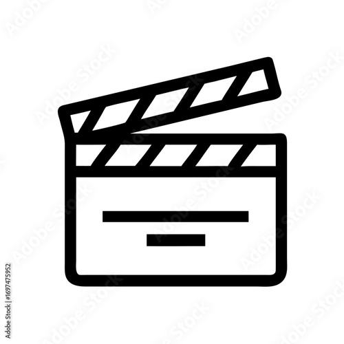 A minimalist line icon of a movie clapperboard, representing filmmaking and the start of a scene.