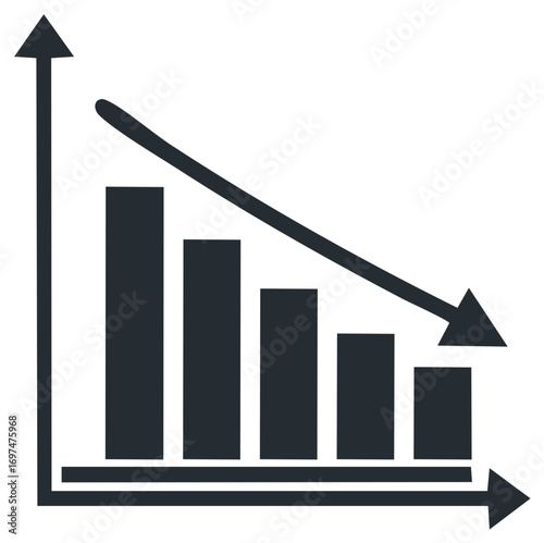 Declining Business Graph with Trendline, Bars, Downward Arrow for Negative Chart