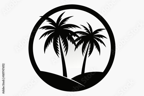 Palm tree silhouette on a tropical beach vector illustration