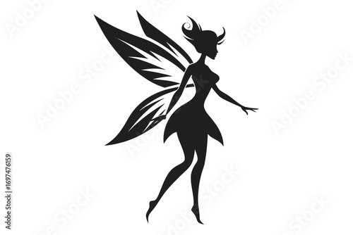Fairy girl silhouette vector illustration with wings