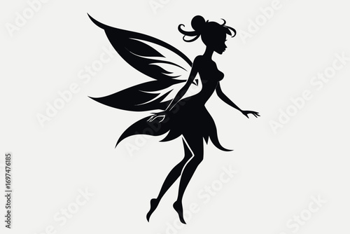 Silhouette of a fairy girl vector illustration with wings