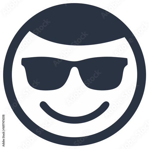 Cool Smiling Face Character Icon with Stylish Sunglasses and Hair in a Circle