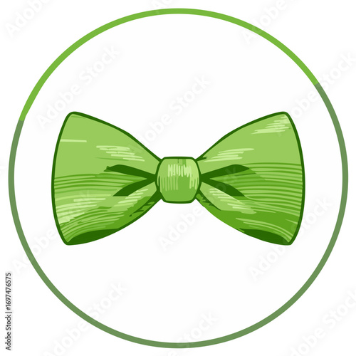 Elegant green bow tie hand drawn vector illustration in a circular frame