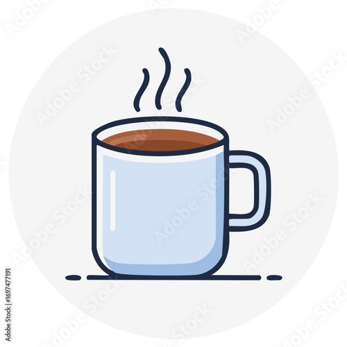 Vector illustration of a coffee mug with hot drink and steam.