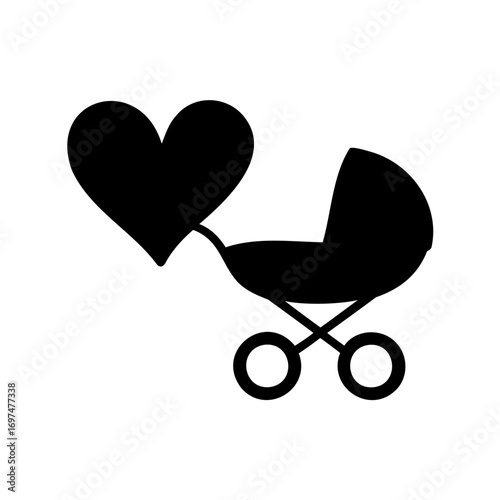 Silhouette of a baby carriage with a heart shows love for baby