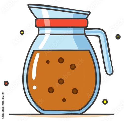 Carafe with drink and bubbles, flat vector art, coffee, beer, tea in glass jar, container