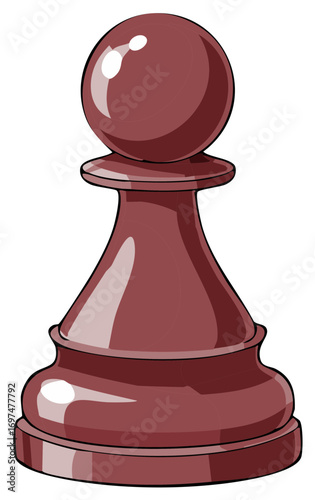 Glossy red chess pawn with bold outlines and highlights on a white background
