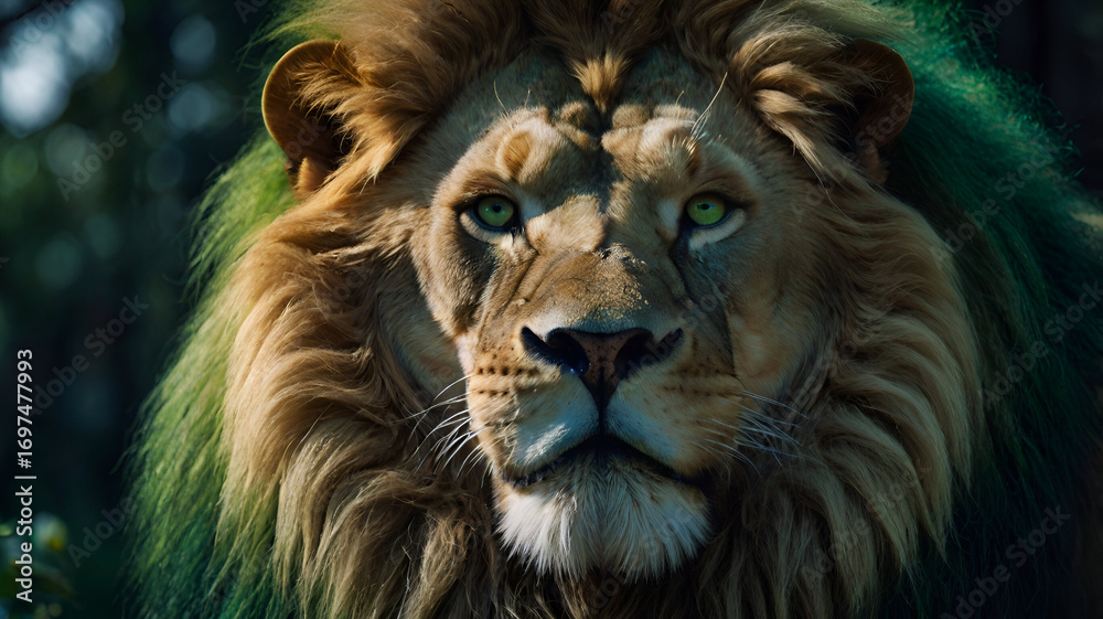 Fototapeta premium A beautiful Portrait of an Ornate Green Lion