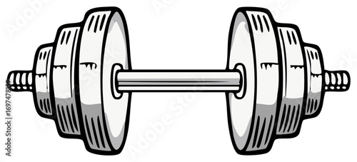 Silver barbell with weights ready for weightlifting and strength training