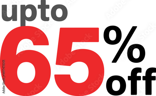 Big sale announcement with up to sixty-five percent off discount