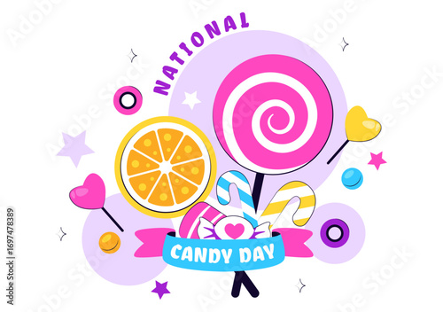 National Candy Day Vector Illustration on November 4, featuring Colorful Candies, Lollipops, and Sweets in a Fun Flat Style Cartoon Background