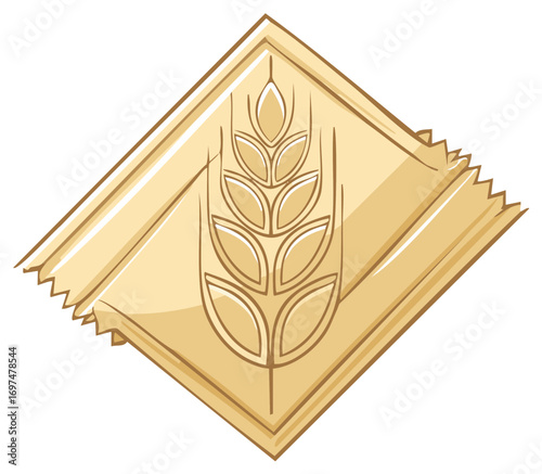 Illustration of wheat symbol on a square cookie in wrapper concept