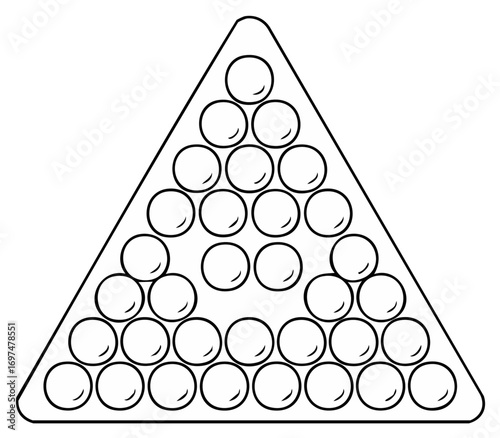 Line Art of Billiard Balls in a Rack Ready for Break, Triangle Shape Design for Pool Game