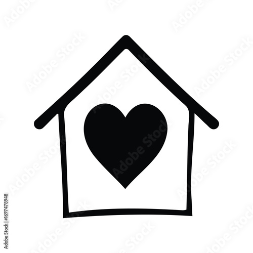 A simple drawing of a home with a heart inside the structure