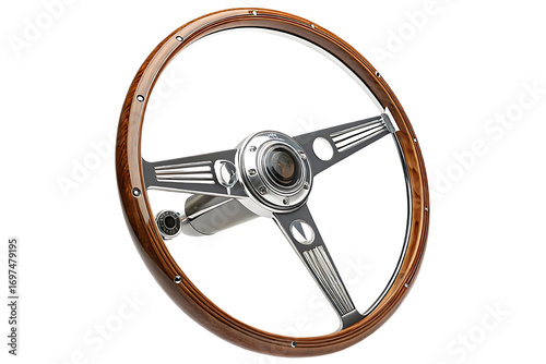 Classic Wooden Steering Wheel isolated on transparent background