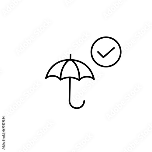 Protection and security. Umbrella and checkmark. Pixel perfect, editable stroke vector icon