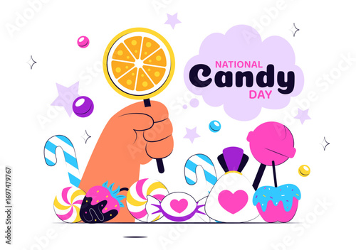 National Candy Day Vector Illustration on November 4, featuring Colorful Candies, Lollipops, and Sweets in a Fun Flat Style Cartoon Background