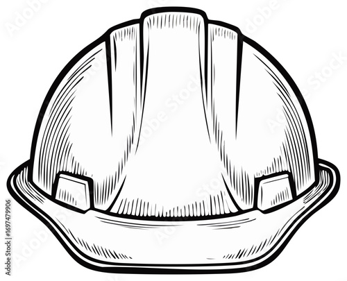 Protective hard hat in black and white illustration style with vintage shading