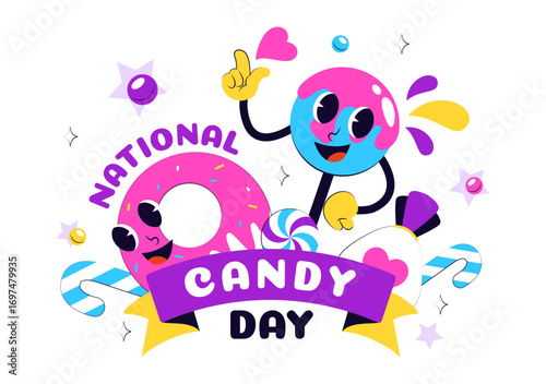 National Candy Day Vector Illustration on November 4, featuring Colorful Candies, Lollipops, and Sweets in a Fun Flat Style Cartoon Background