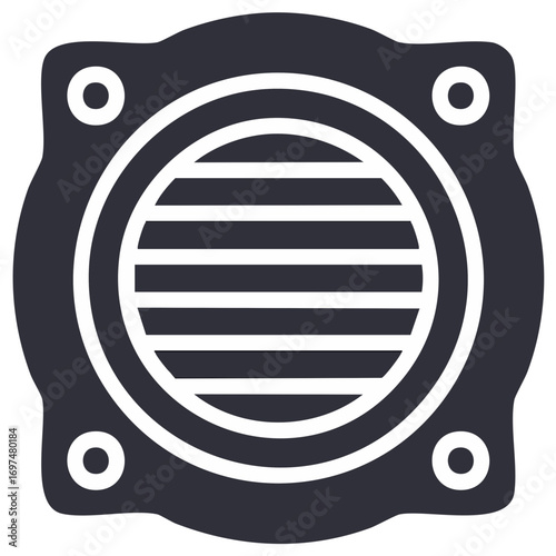 Dark Square Vent with Horizontal Grilles and Circular Fasteners Illustration