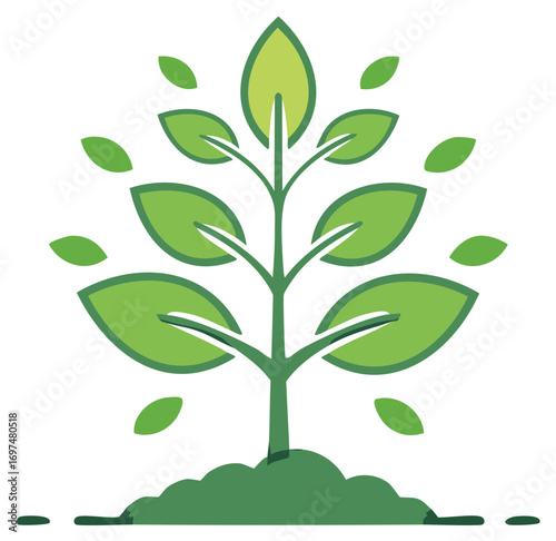 Growing Plant Isolated with Green Leaves Symbolizing Growth and New Beginnings Graphic