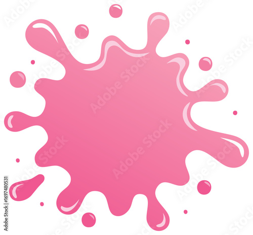 Vibrant Pink Liquid Splatter with Droplets and Bubbles