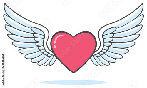Cartoon Red Heart with White Wings Isolated Vector Graphic Illustration
