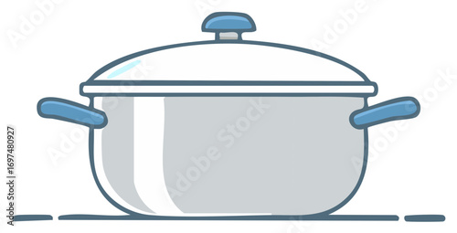 Vector icon of a large metal cooking pot with a lid for preparing soup or stew