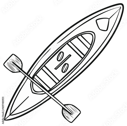 Kayaking Adventure Graphic Illustration of a Canoe with Paddles Black and White Line Art