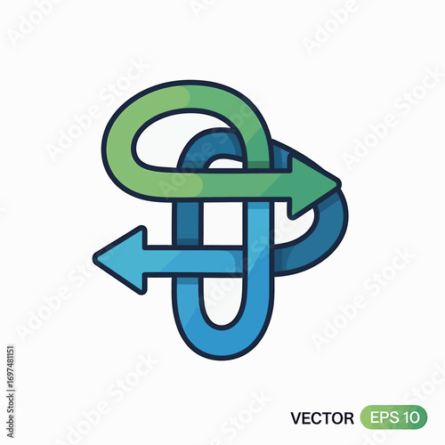 Abstract vector illustration of intertwined arrows representing direction and decision-making concepts
