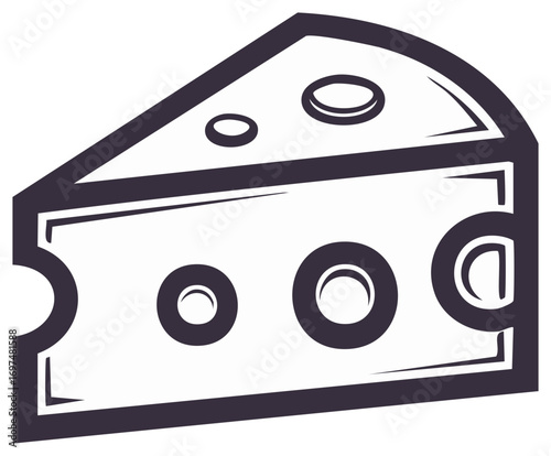 Cheese wedge illustration with holes, design element, food concept, or graphic