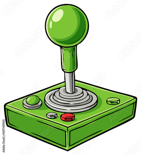Retro arcade game console joystick illustration in green color