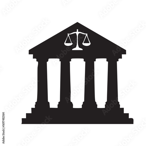 Silhouette of a Courthouse with Scales of Justice Symbolizing Law and Legal System Depiction