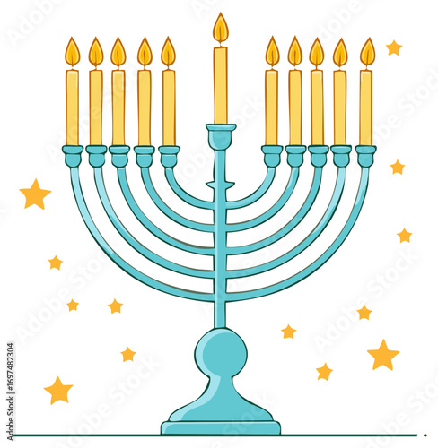 Hanukkah menorah with candles and stars, Jewish religious holiday celebration