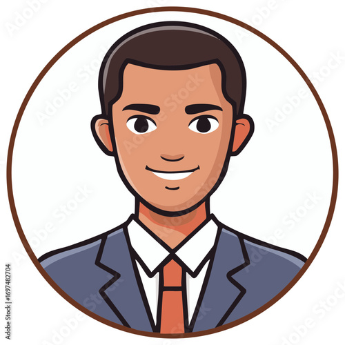 Smiling Brunette Man in Suit Avatar Icon Graphic, Business Professional Portrait Vector Illustration