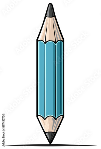 Short blue double ended pencil sharpened at both ends cartoon illustration