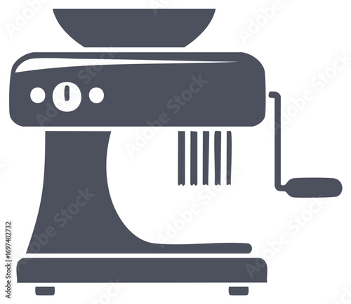 Gray silhouette icon of a manual pasta maker for preparing fresh homemade noodles and spaghetti