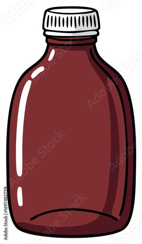 Amber glass medicine bottle with a screw cap cartoon vector illustration
