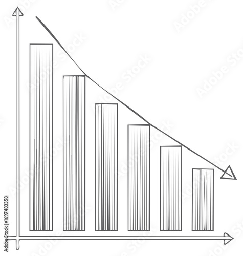 Downward trend graph with a decreasing bar chart in business or finance