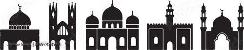 Set of six black and white architectural silhouettes