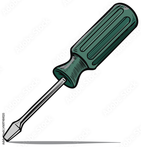 Green Handled Screwdriver Tool Illustration for Do It Yourself Projects and Home Improvement Tasks
