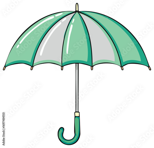 Light Green and Gray Open Umbrella with Curved Handle