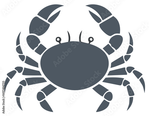 Stylized dark grey crab illustration icon vector graphic, a simple aquatic animal design